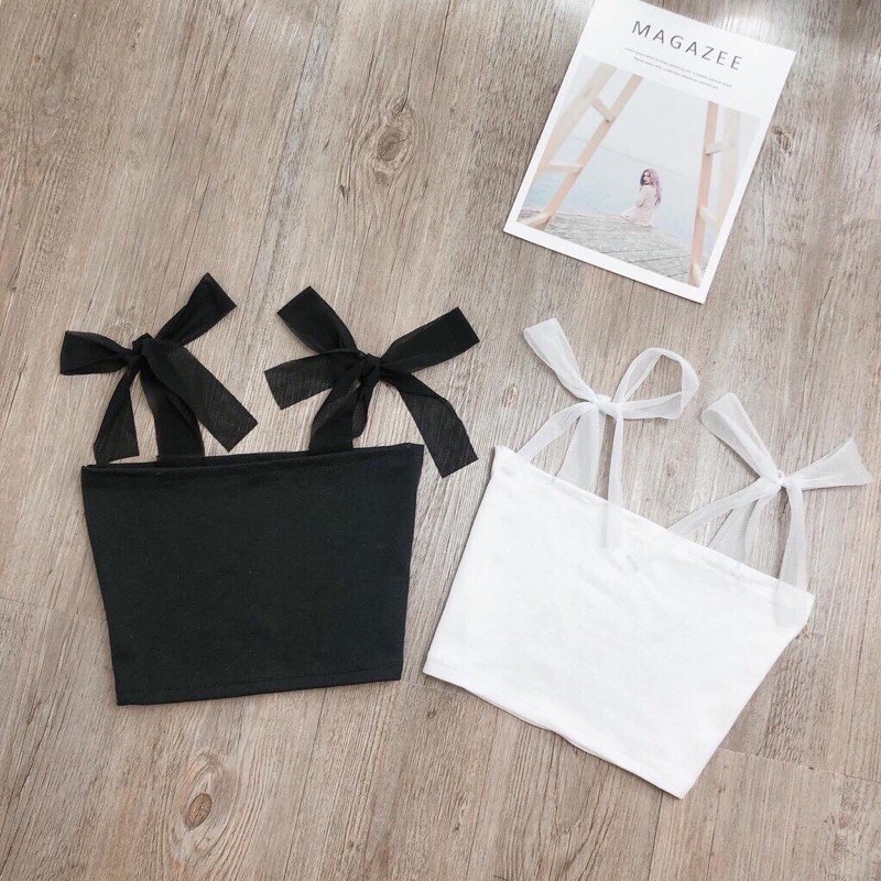 Áo Croptop Lê Bống 2 dây phối voan vải siêu mịn, 2 Màu Trắng Đen HOT  | BigBuy360 - bigbuy360.vn