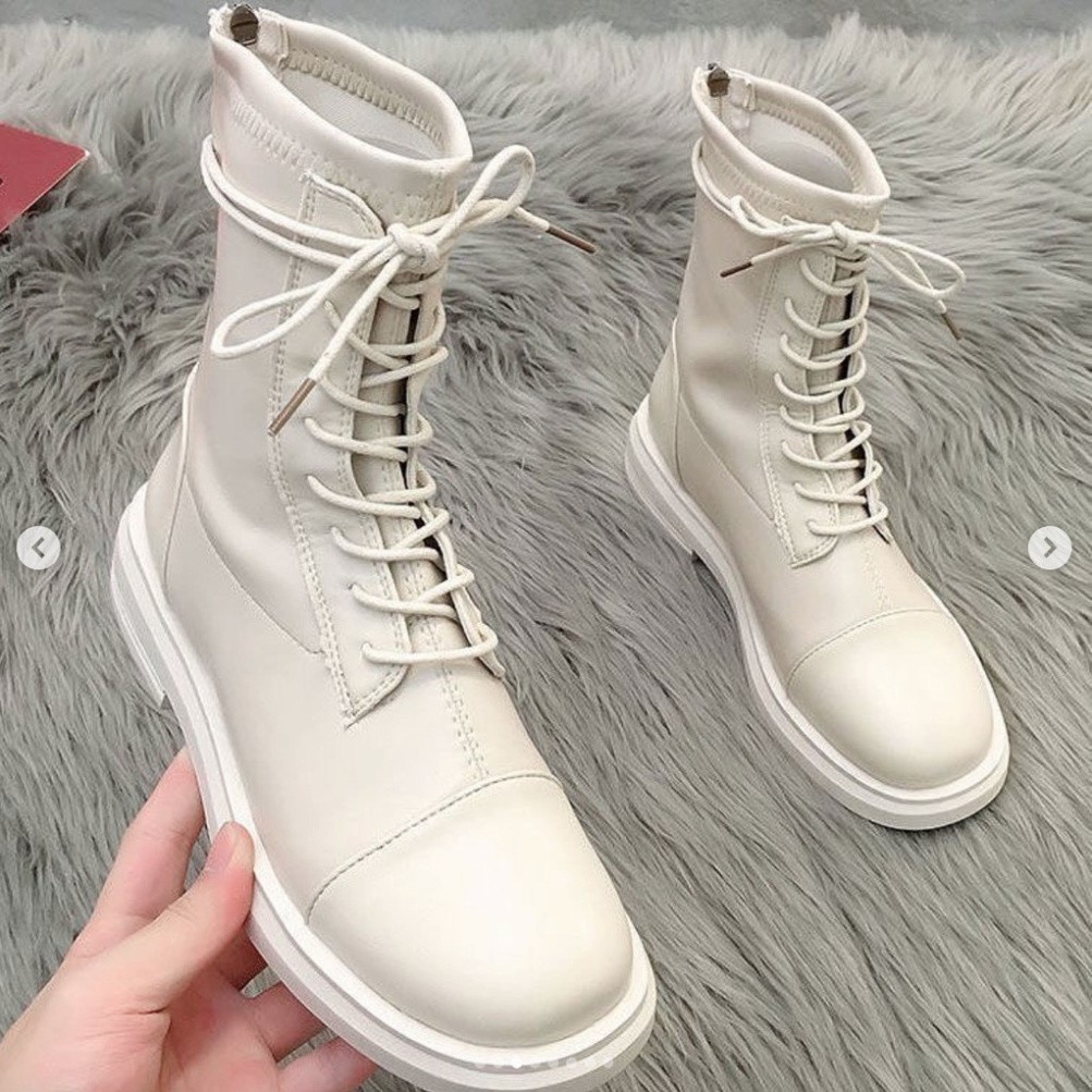 Giày Boots Ulzzang nữ SNU13 khóa kéo cao cổ da PU cổ lửng đế độn phong cách cá tính đi chơi đẹp