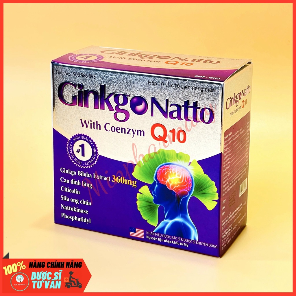 Viên Uống Hoạt Huyết Dưỡng Não GINKGO NATTO With Coenzym Q10 Hộp 100 viên - Minpharmacy