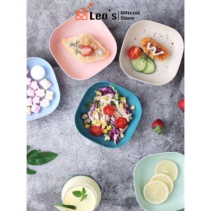 Bộ 8 đĩa lúa mạch , khay đựng trái cây đồ ăn vặt màu pastel siêu đẹp Leo’s_Official