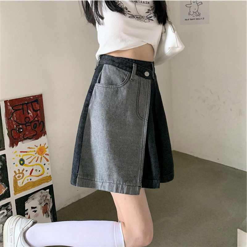 Chân váy jean Dáng Ngắn Lệch Tà Kiểu Hàn Quốc Dễ Phối Đồ Cho Nữ