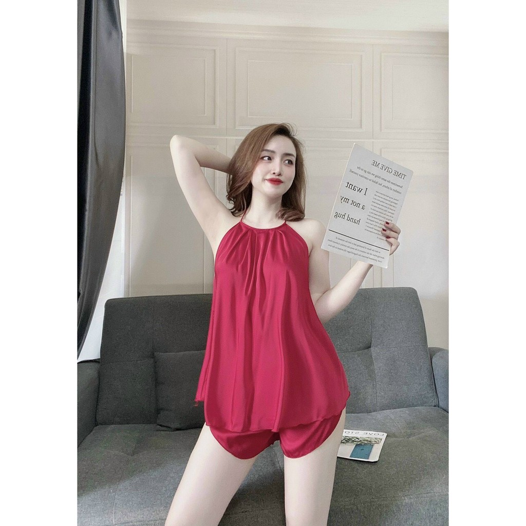 Đồ mặc nhà kiểu yếm, bộ mặc nhà đẹp chất lụa mát, ít nhăn, đường may cẩn thận, phom dưới 55kg- tùy chiều cao | BigBuy360 - bigbuy360.vn