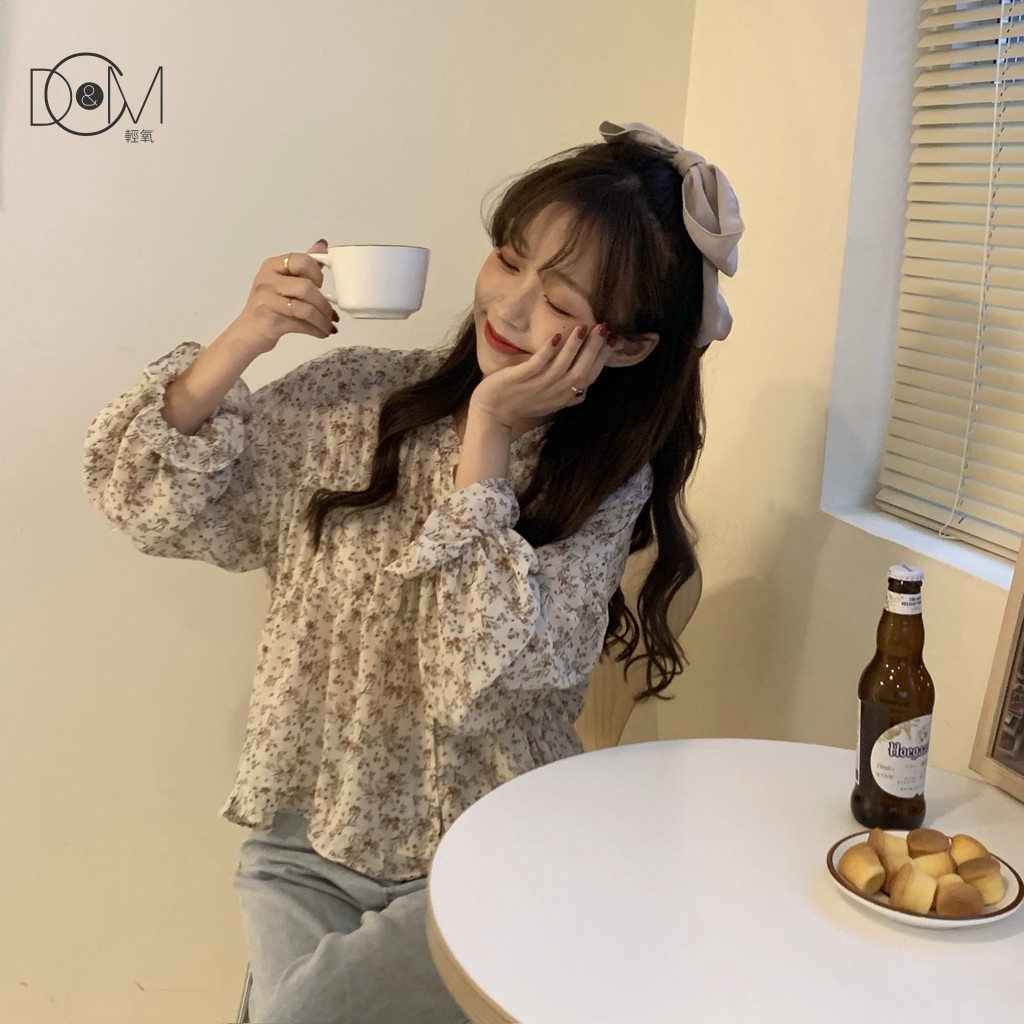 Áo Sơ Mi Dài Tay Họa Tiết Hoa Xinh Xắn Theo Phong Cách Retro Hàn Quốc | BigBuy360 - bigbuy360.vn