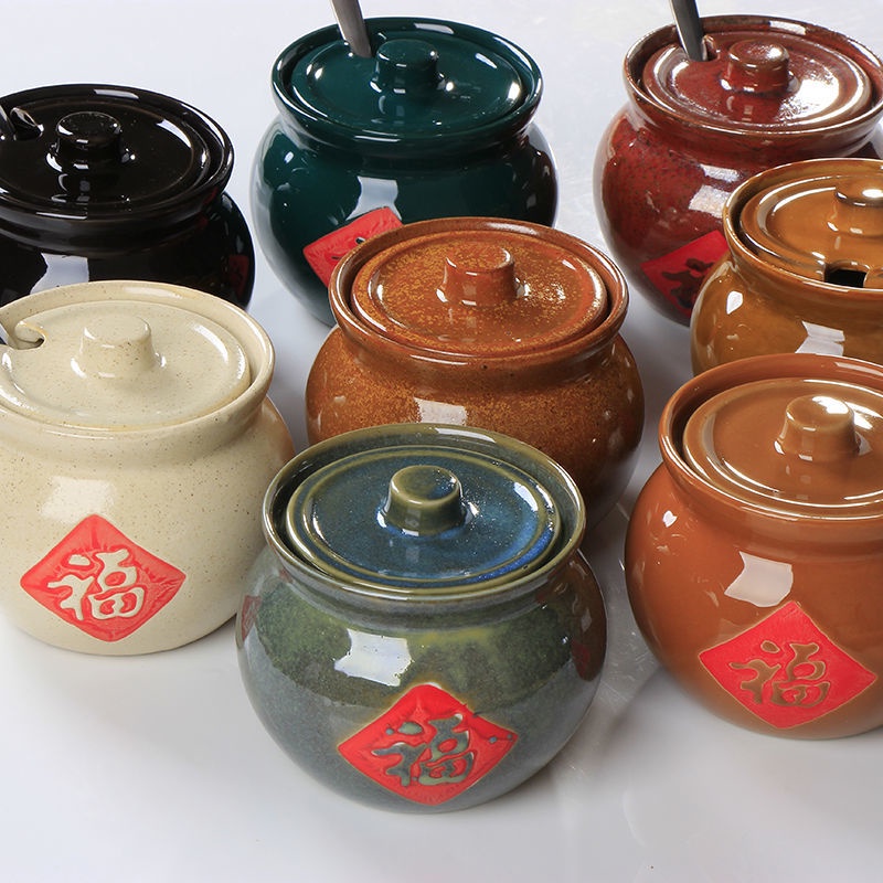 Hũ Đựng Gia Vị Bằng Gốm Có Nắp Đậy Phong Cách Vintage