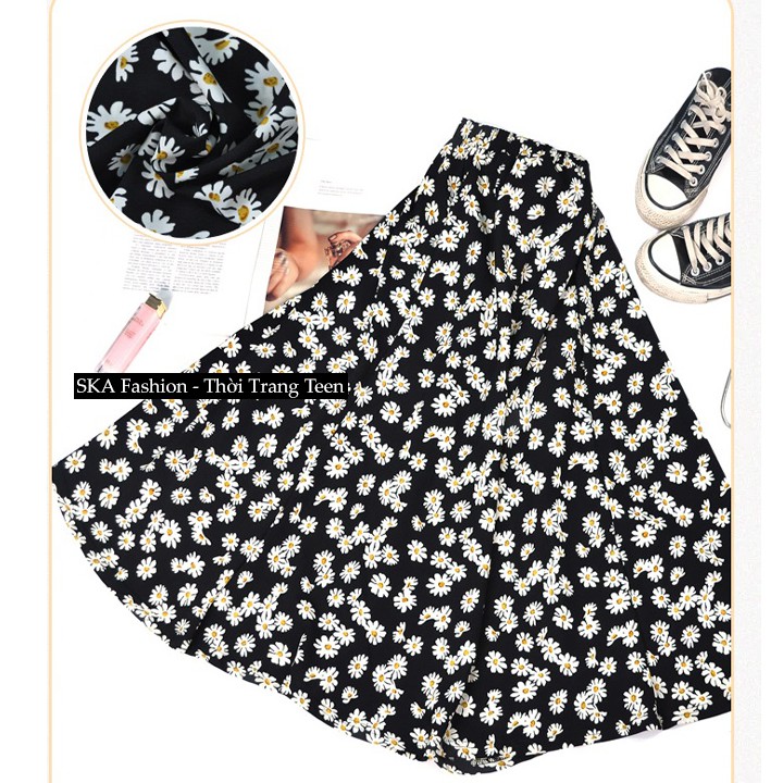 Chân Váy Vintage Hoa Cúc Ulzzang Dáng Dài, Chân Váy Xòe Midi Hoa Cúc Bigsize - SKA | BigBuy360 - bigbuy360.vn