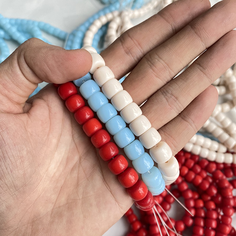 10 hạt đá ép xỏ chuỗi 10*8mm nguyên liệu làm trâm, làm trang sức cố trang cosplay cổ phục việt phục