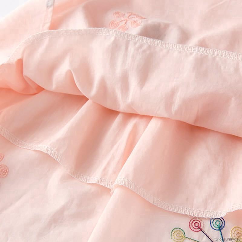 Đầm cotton ngắn tay , in họa tiết hoạt hình cho bé gái