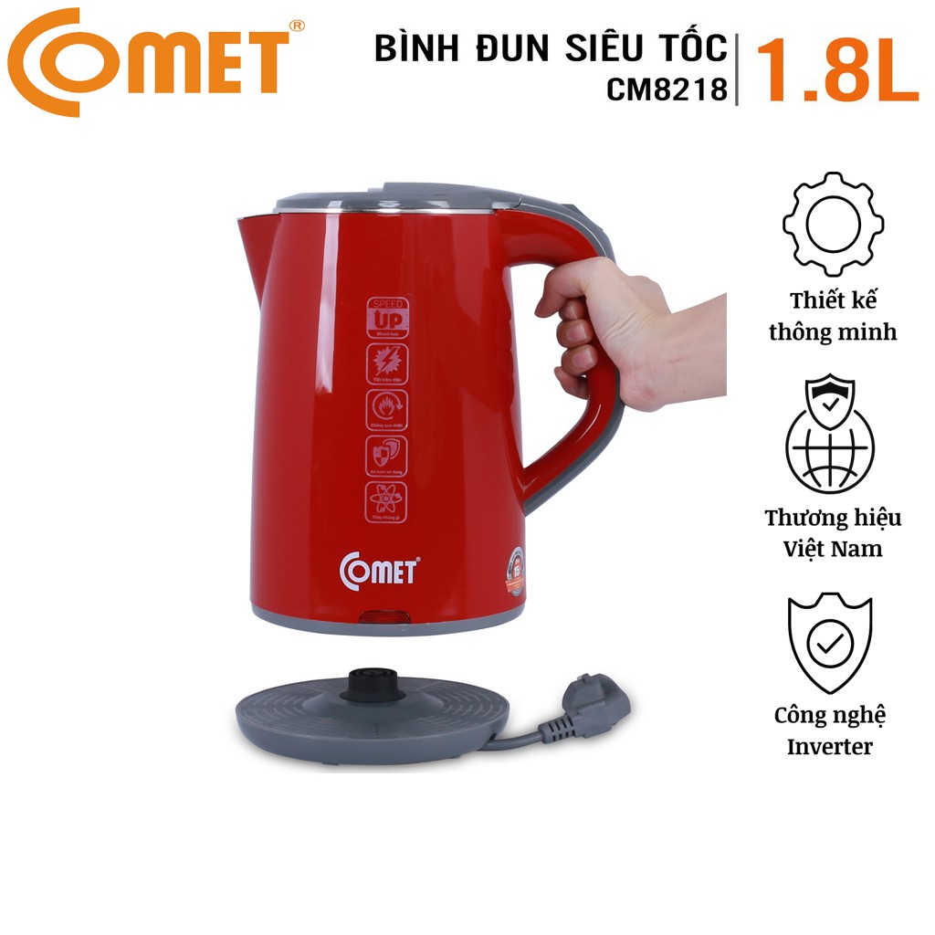 Bình đun siêu tốc Inox 2 Lớp 1.8L COMET CM8218