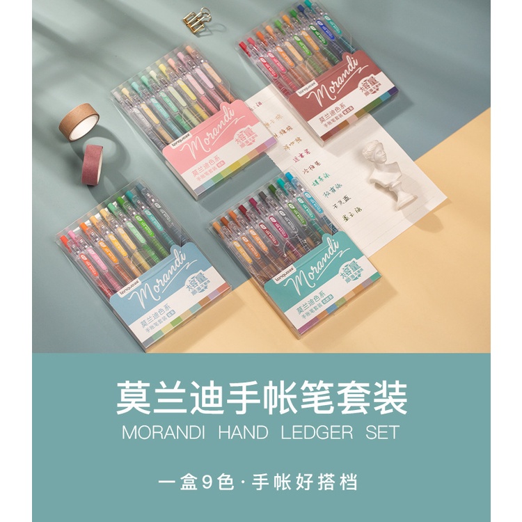 Bộ 9 bút mực gel nhiều màu sắc dung tích lớn 3 ngăn tiện dụng cho học sinh