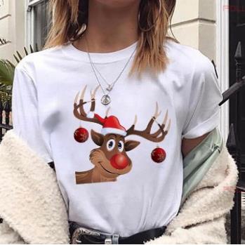 Áo thun nam nữ in hình  tuần lộc Noel- Áo thun cổ tròn tay ngắn thời trang