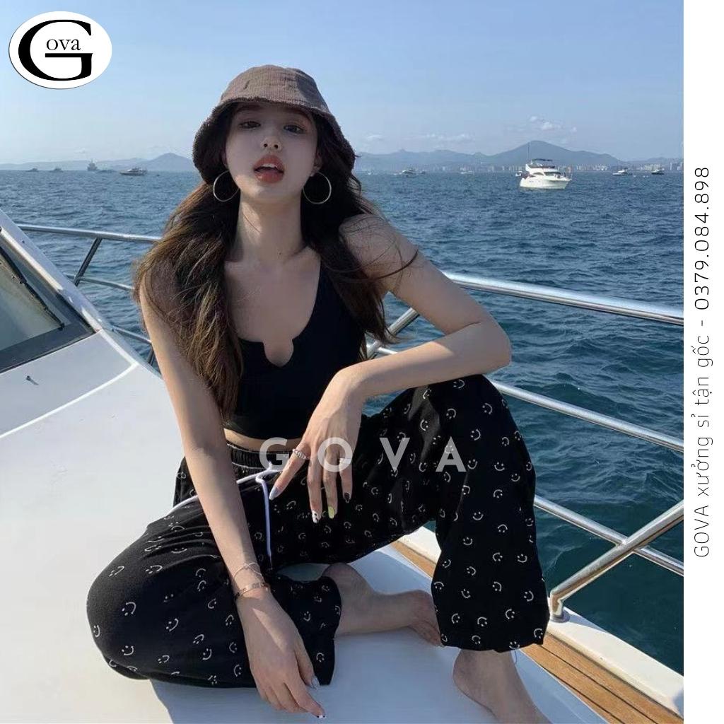 Áo Croptop Ba Lỗ XẺ CỔ CHỮ V Thun Gân Kiểu Sexy Nữ, Áo Thun Ôm Body Đẹp GOVA