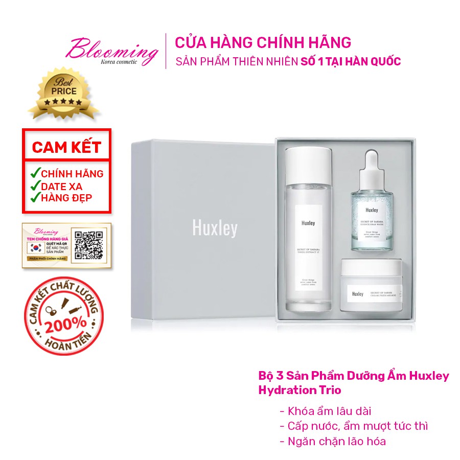 [Mã FMCGM100 - 10% đơn 500K] Bộ 3 Sản Phẩm Dưỡng Ẩm Huxley Hydration Trio