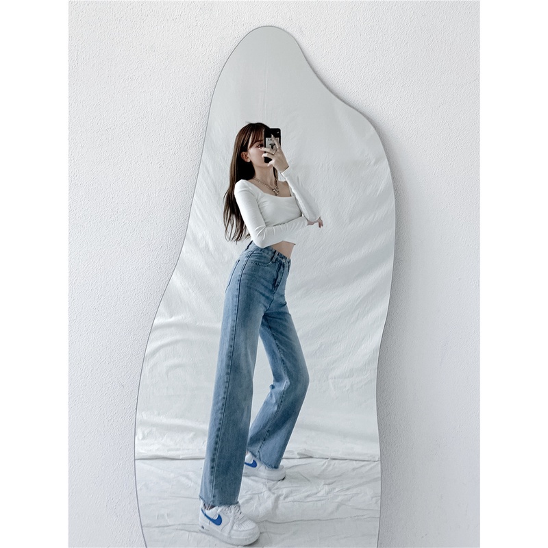 Quần jean ống suông rộng lưng cao cá tính theo phong cách retro