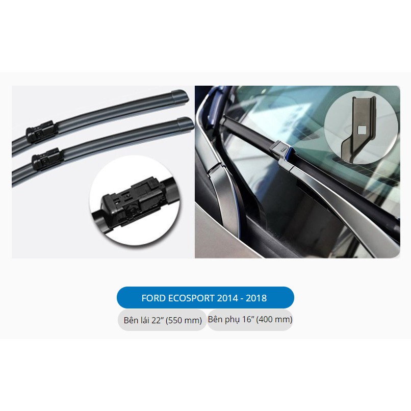 Bộ gạt mưa silicon mềm theo xe Ford Ecosport 2014 đến 2022 , gạt sạch êm, quét nước nhẹ nhàng