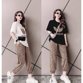 Bộ thun thể thao họa tiết ba lá ad