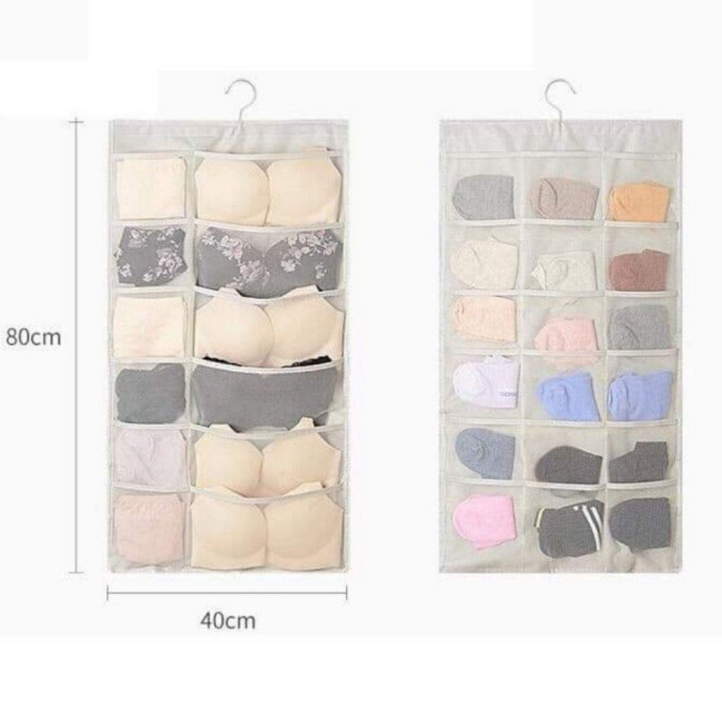Túi Treo Đồ Lót, Tất Tiện Tích 2 Mặt Nhiều Ngăn (12 ô - 18 ô) - Có Móc Treo