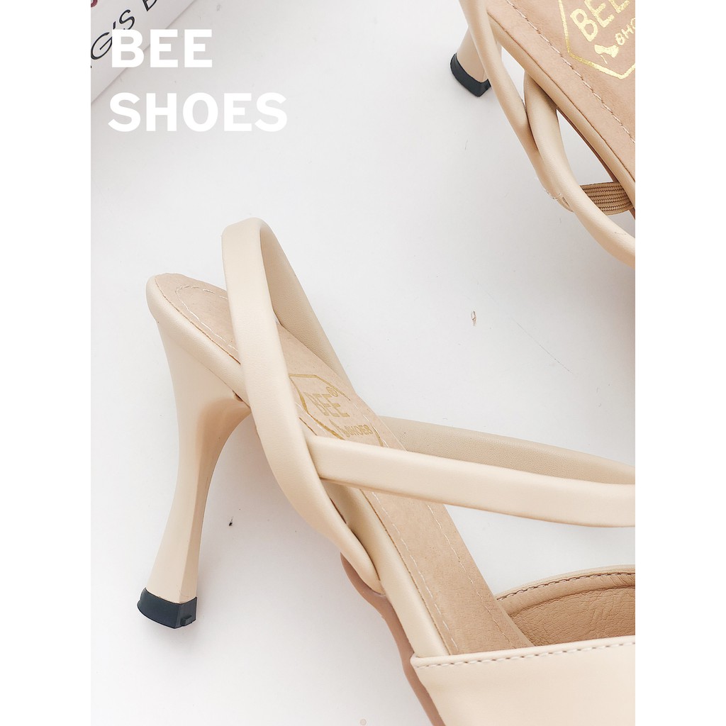 BEESHOES - GIÀY CAO GÓT NỮ MŨI NHỌN DÂY NGANG - GIÀY CAO GÓT NỮ GÓT NHỌN CAO 7 PHÂN SẴN MÀU ĐEN - BE - TRẮNG 201067