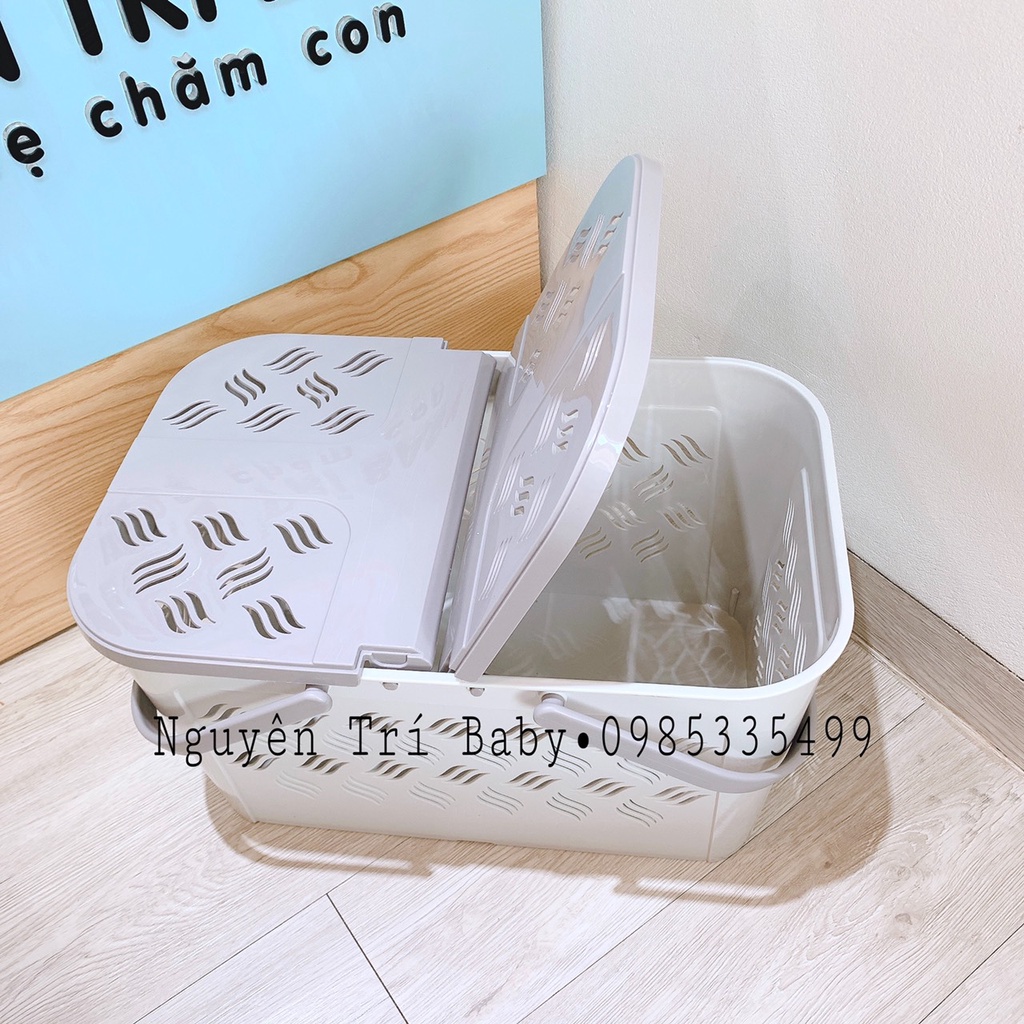Làn nhựa đi sinh đa năng có nắp mở rộng tiện lợi, Giỏ đựng đồ sơ sinh cho bé lịch lãm