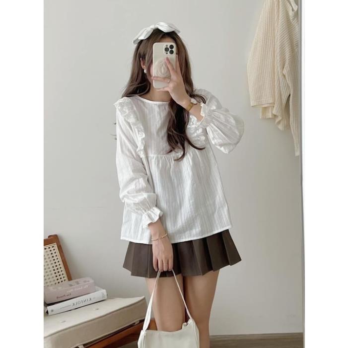 [ẢNH THẬT] Áo Babydol Bồng Nơ Chất Xốp Áo BBD Chun Tay Cổ Tròn Áo Sơ mi vintage 4 Màu Dáng Oversize Form Rộng Hàn Quốc