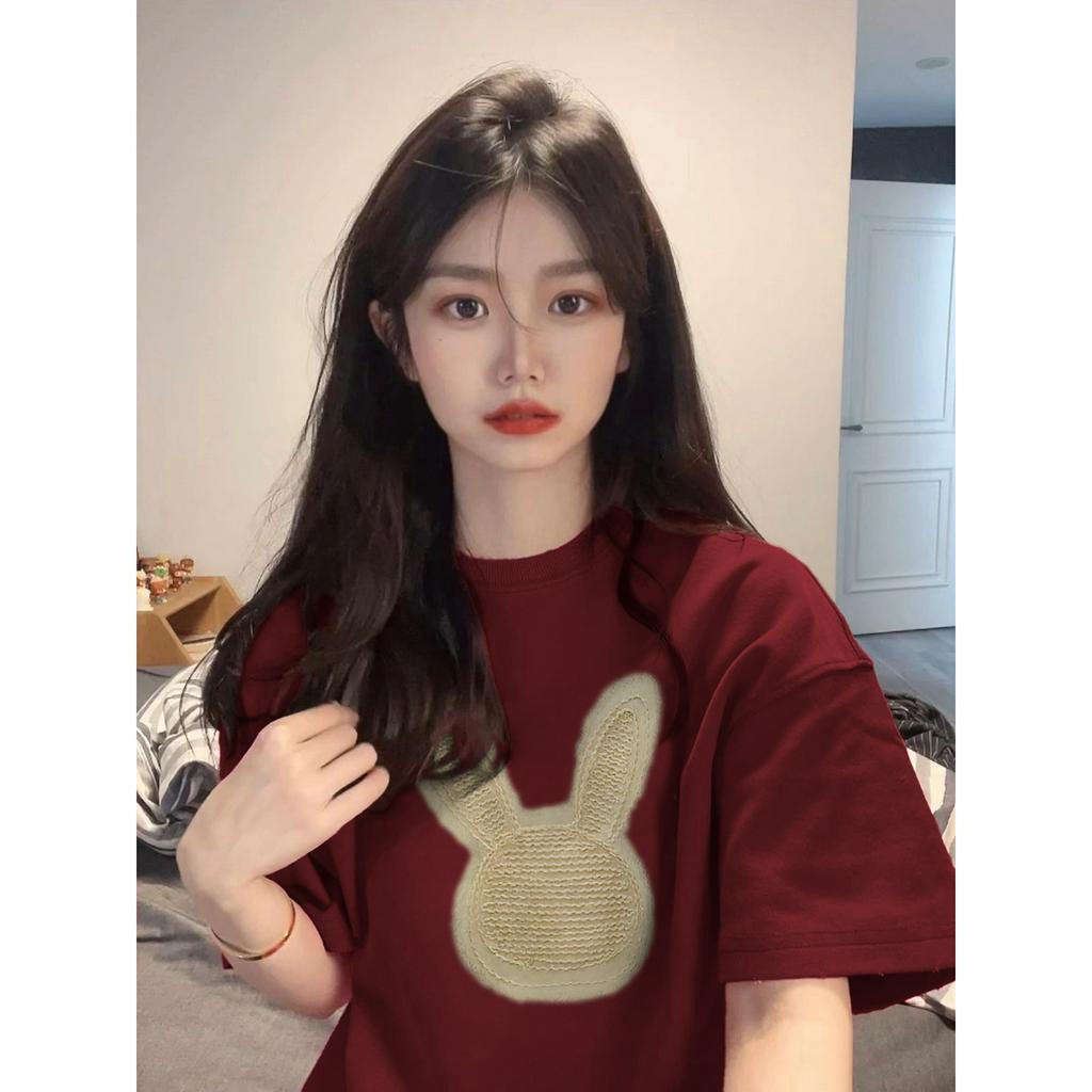 SELVZE Áo Thun Cotton Nguyên Chất Cổ Tròn Ngắn Tay Dáng Rộng In Họa Tiết Đơn Giản Thời Trang