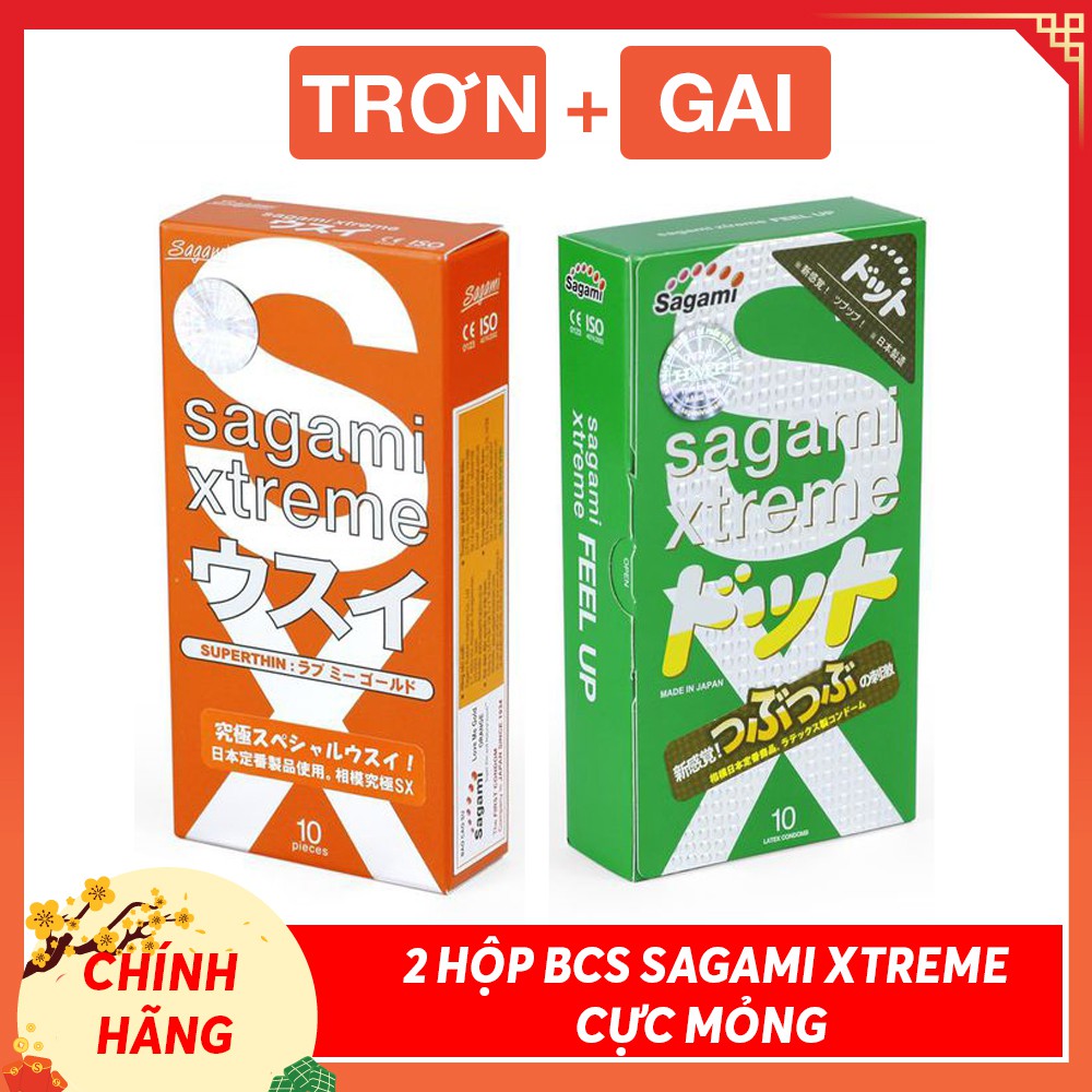 (COMBO SOCK) - Bao cao su Sagami Love Me Orange  + Bao cao su Sagami Xtreme Green -20 CHIẾC