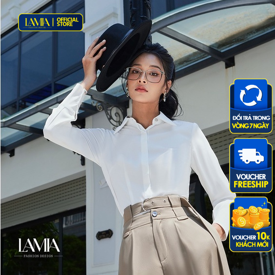Áo sơ mi trắng nữ thiết kế Lamia Design LA314 màu trắng kiểu Đức dáng hiện đại