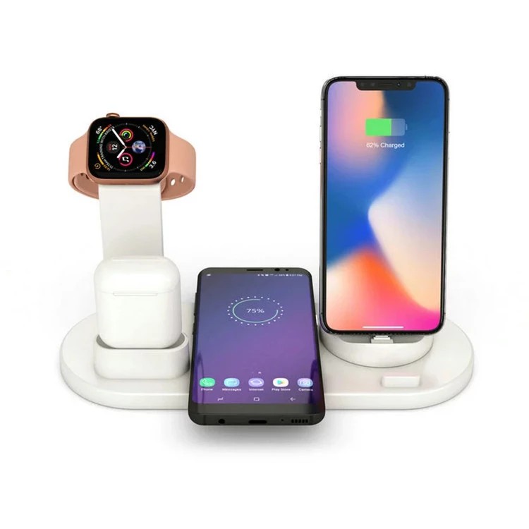 Đế Sạc Không Dây, Sạc Nhanh 4in1 Cho Apple Watch- iPhone- Airpods- Và Các Dòng Điện Thoại Hỗ Trợ Sạc Không Dây Chuẩn QI