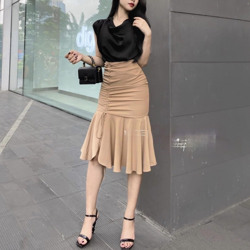 Set G537 chân váy đuôi cá kết hợp cùng áo cổ đổ siêu gợi cảm và tôn dáng - Gem Fashion