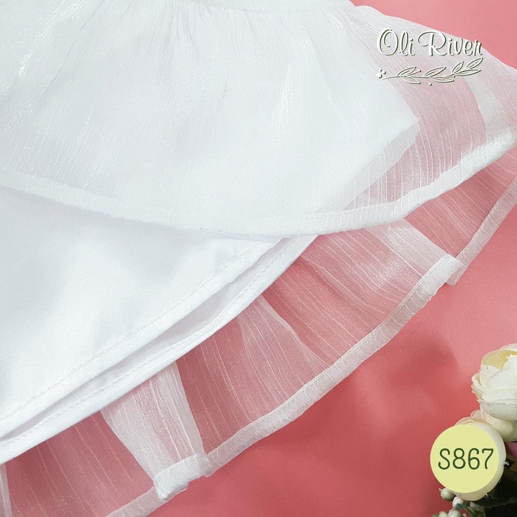 Váy bé gái Oli River màu trắng chất vải mềm nhẹ size từ 2-8 tuổi