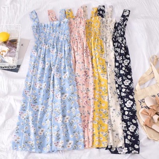 [ HÀNG SẴN HỒNG, XANH ] Váy 2 dây chun ngực hoa nhí dáng xoè