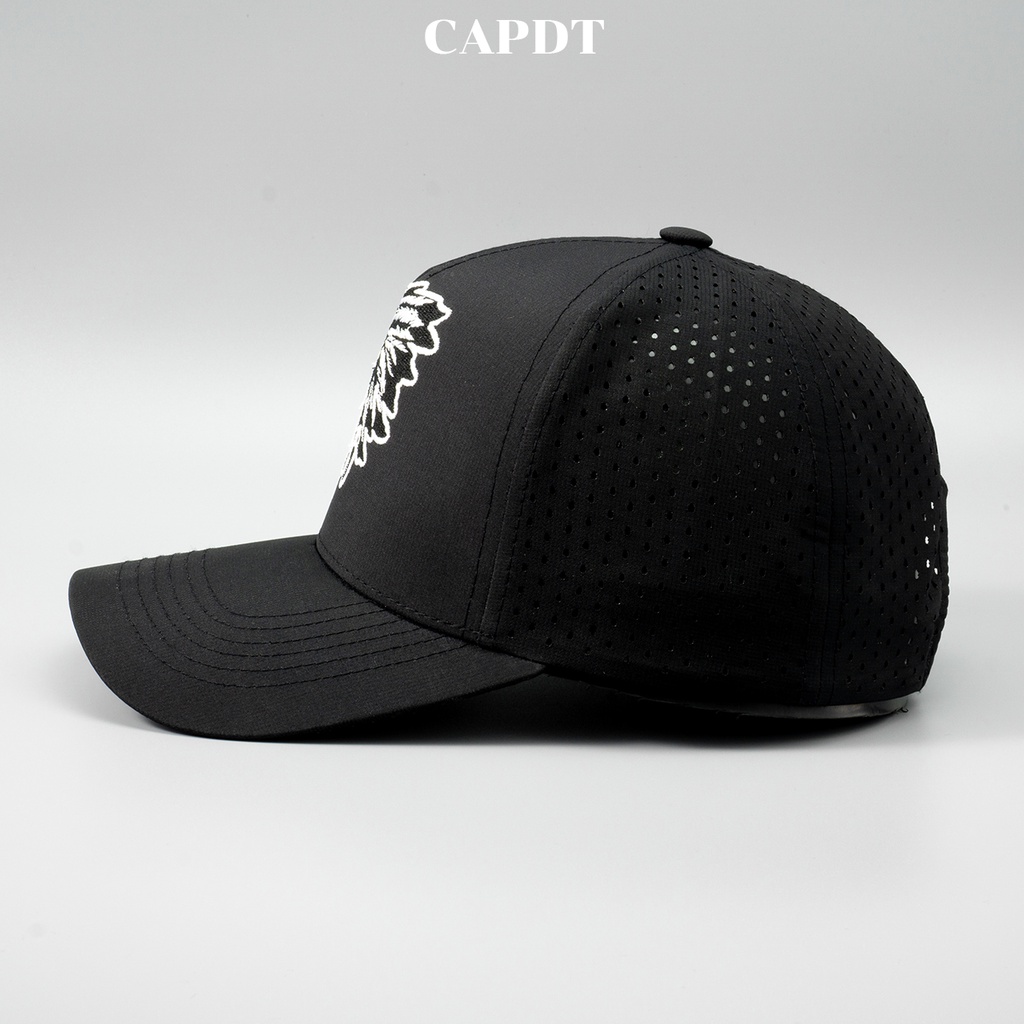 Mũ lưỡi trai chính hãng CAPDT, nón nam nữ unisex trucker thêu logo đầu lâu thổ dân màu đen DT07