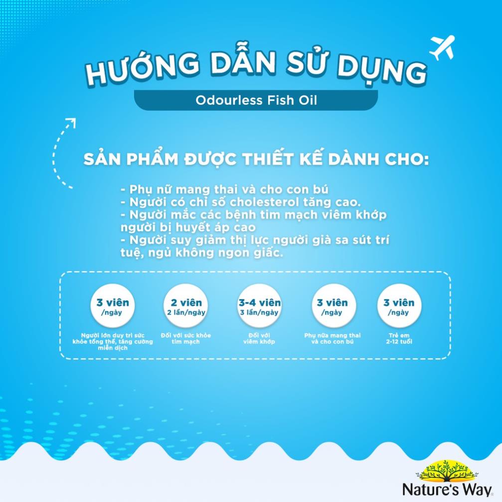 Viên Uống Dầu Cá Nature’s Way Odourless Fish Oil Không Mùi,Giúp Phát Triển Trí Não,Thị Lực Cho Bé