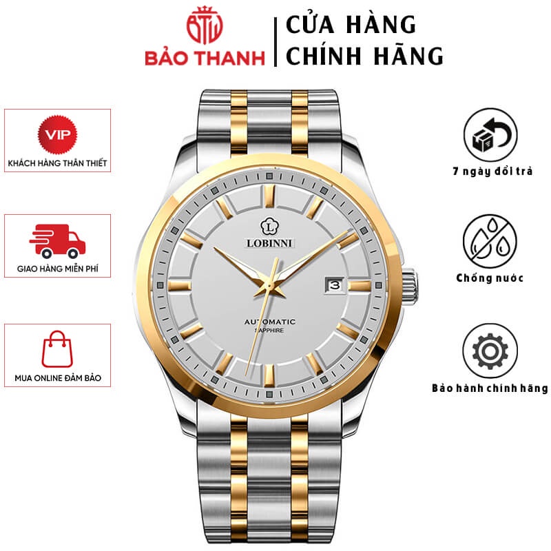 Đồng Hồ Nam LOBINNI No.9005-2 Chính Hãng BH 24T Chịu Nước 50m Kính Chống Xước Dây Thép Không Gỉ (Máy Cơ Tự Động)