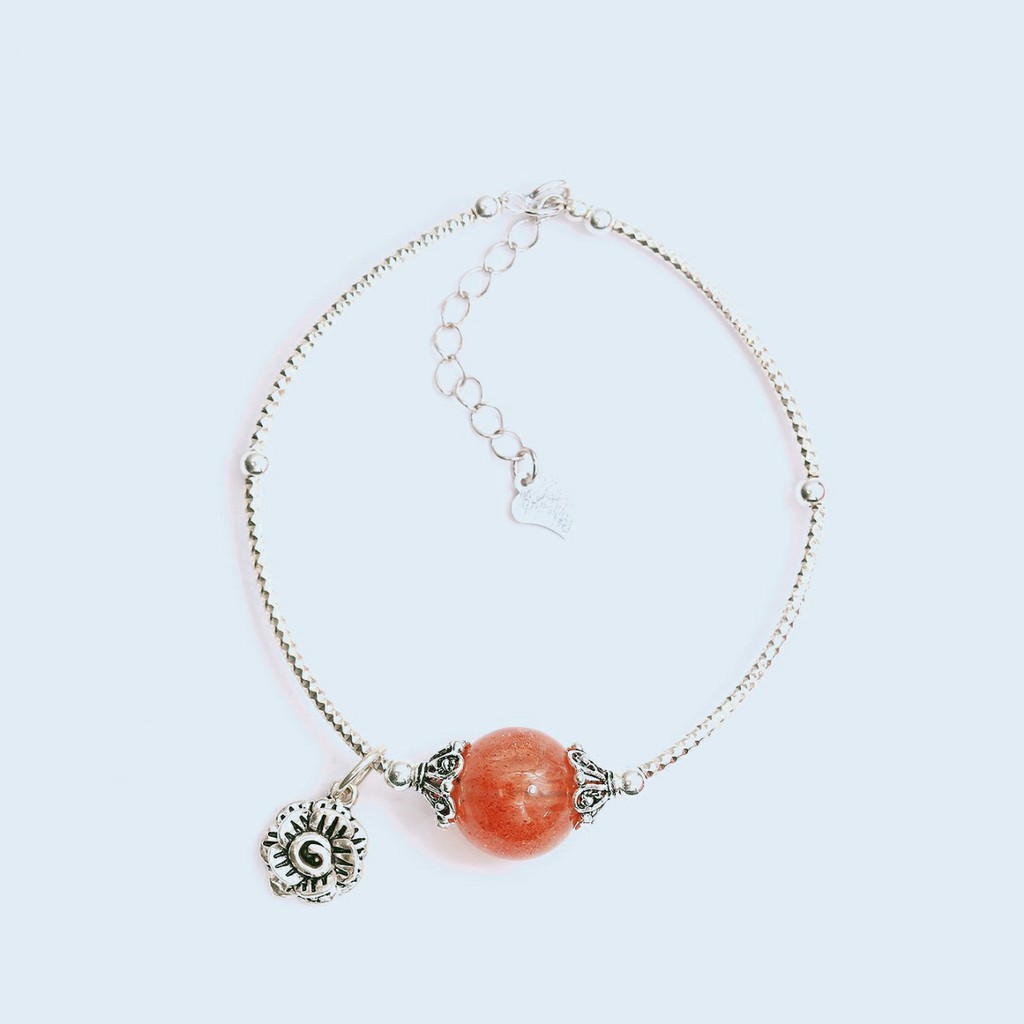 Vòng tay đá sunstone phong thủy thiết kế phối bạc - ANCARAT