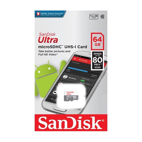 Thẻ nhớ MicroSD Sandisk Ultra 80mb/s 533x Class10 64GB Tốc độ cao