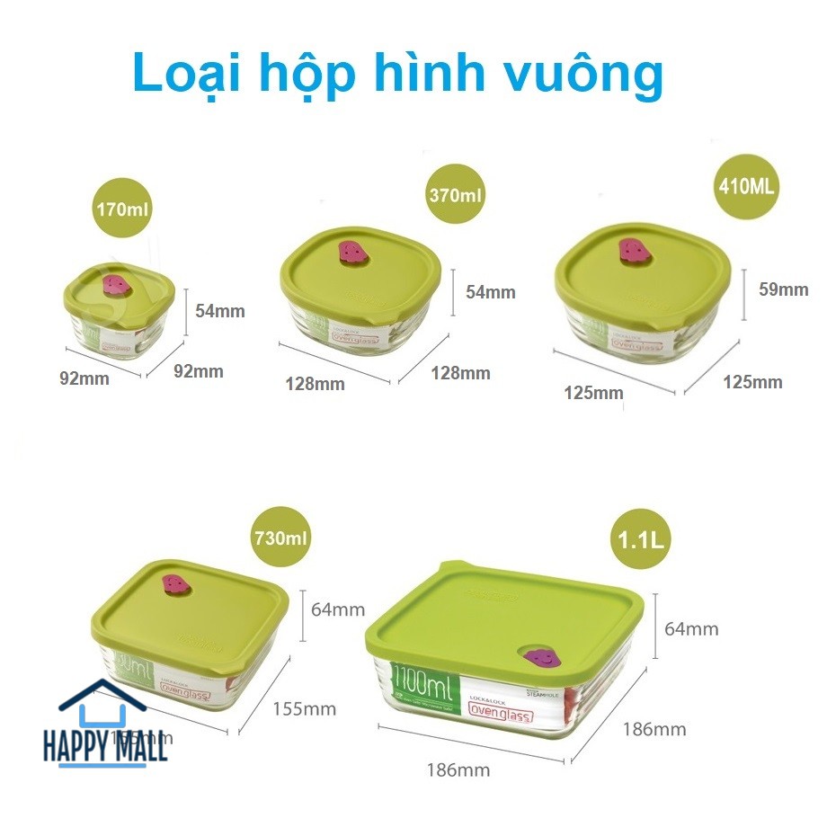 Hộp thủy tinh Lock&amp;Lock Steamhole nắp silicone mềm sử dụng lò vi sóng