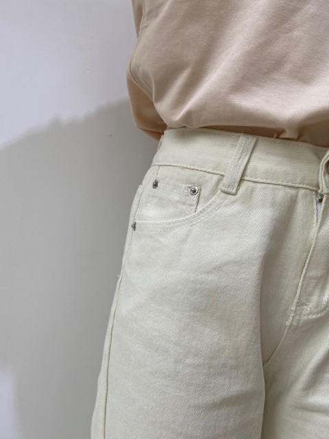 [Sẵn] Quần baggy jeans ulzzang màu kem / quần ống suông khaki jean cạp cao / nhận ...