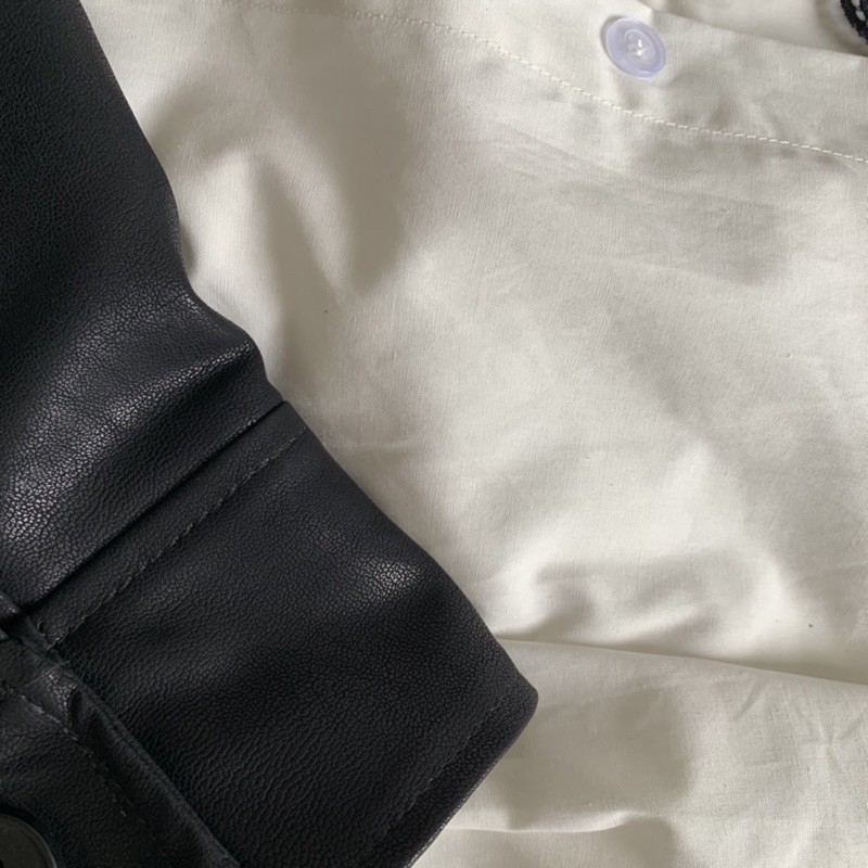 Sơ mi trắng oversize - Quần da giả váy