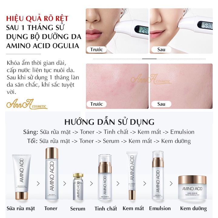 Bộ chăm sóc da skincare cho da dầu mụn Amino Acid Ogulia, bộ mỹ phẩm nội địa trung dưỡng trắng mờ thâm Mụn Set 9 Món