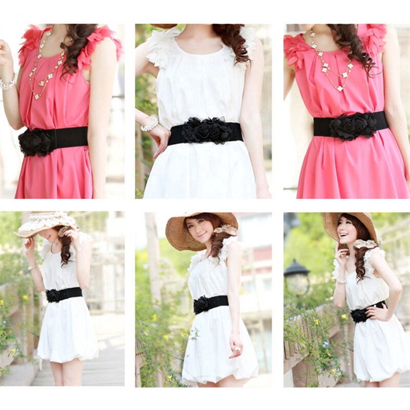 Thắt lưng Haimeikang bản rộng co giãn đính hoa xinh xắn sành điệu cho nữ