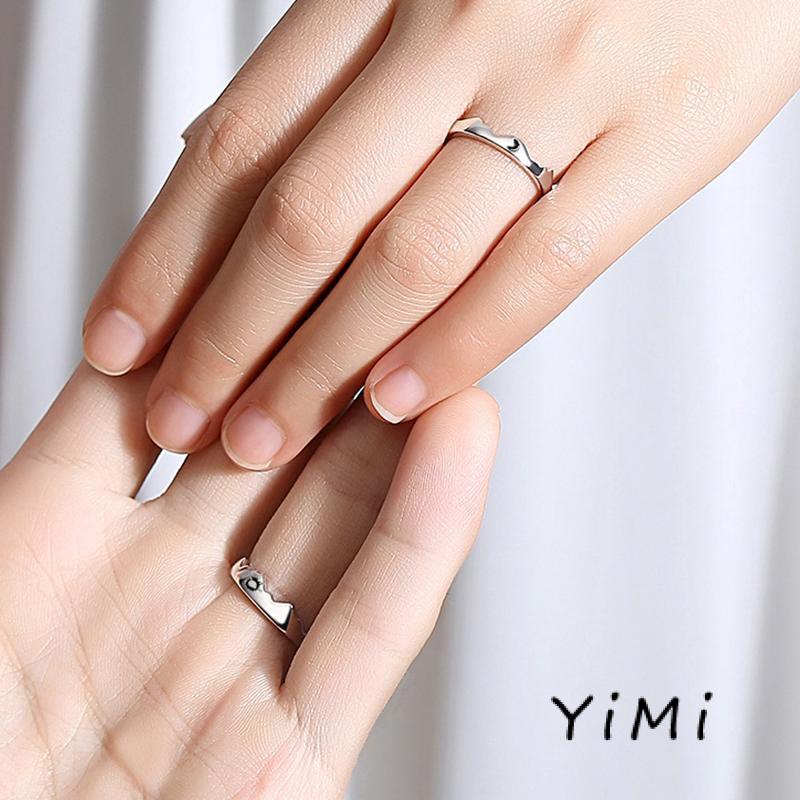 Nhẫn hợp kim đồng họa tiết mặt trời/mặt trăng có thể điều chỉnh thời trang dành cho cặp đôi