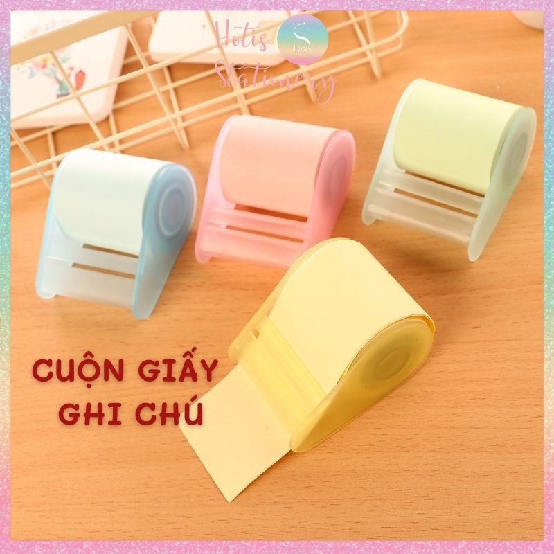 [HOTI] Cuộn giấy ghi chú dài 8m, giấy note có keo dán, kèm dụng cụ cắt tiện lợi, có thể refill giấy