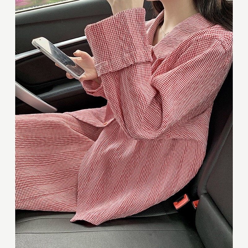 Set áo sơ mi + chân váy dài vintage phong cách hàn quốc siêu xinh