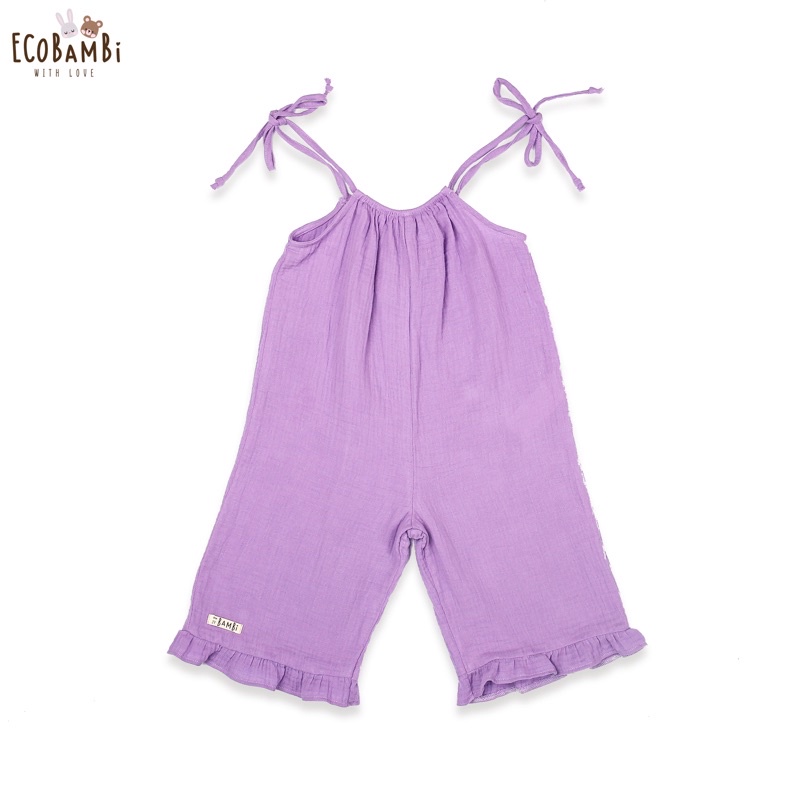 Jumpsuit cotton bubble hai dây dành cho bé gái Ecobambi