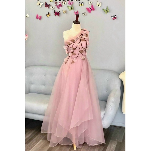 ĐẦM DẠ HỘI LỆCH VAI THIÊU HOA 3D Full size S/M/L/XL