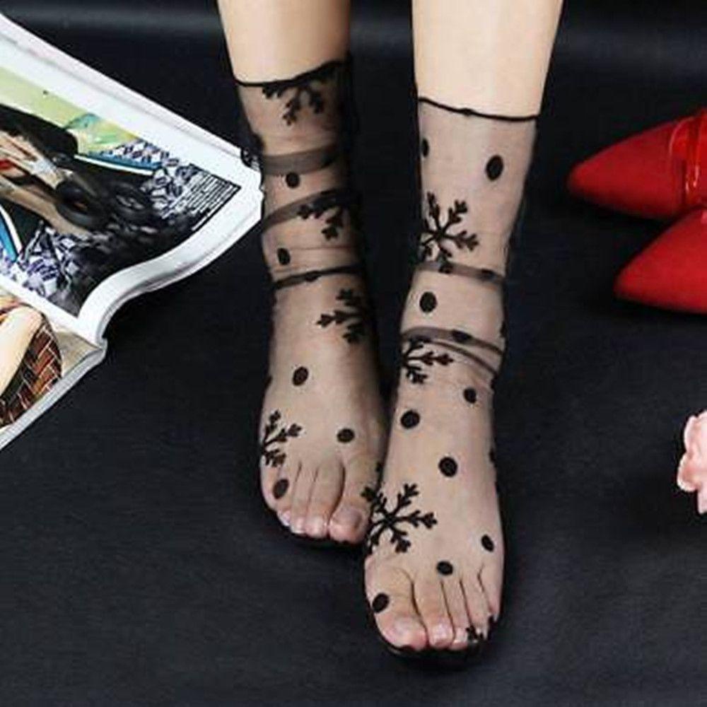 Vớ Lưới Cổ Ngắn Họa Tiết Chấm Bi / Bông Tuyết Lấp Lánh Cho Nữ