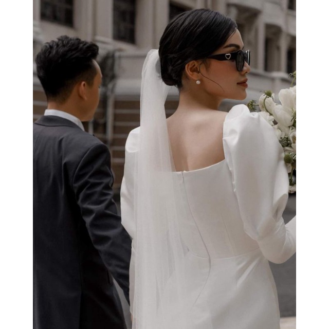 Váy cưới Satin, cô dâu phong cách châu âu sang trọng, đầm cưới tay phồng dress 47