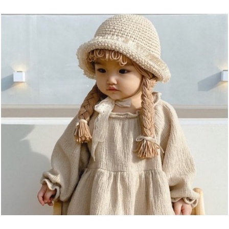 Mũ thắt bím tóc ajuma Hàn Quốc cho bé 6 tháng - 3 tuổi