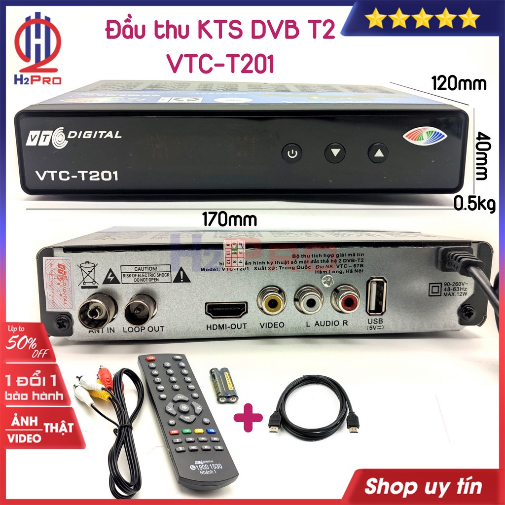 Đầu thu kỹ thuật số DVB T2 VTC-T201 H2pro cao cấp-xem truyền hình miễn phí-sắc nét-đa kênh, đầu thu dvb t2 vtc t201