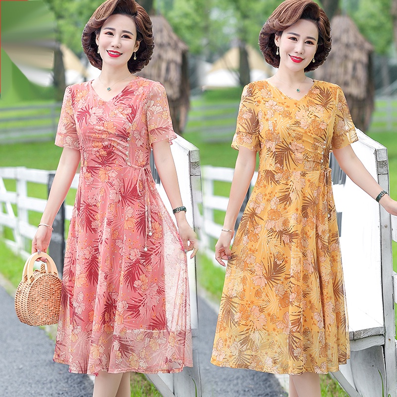 Đầm Tay Ngắn Dáng Rộng Phong Cách Phương Tây Thời Trang Mùa Hè Cho Nữ Trung Niên